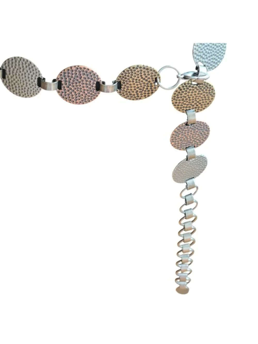 Vtg Y2K Hammered MetalDisc Chain Belt Adjustable..